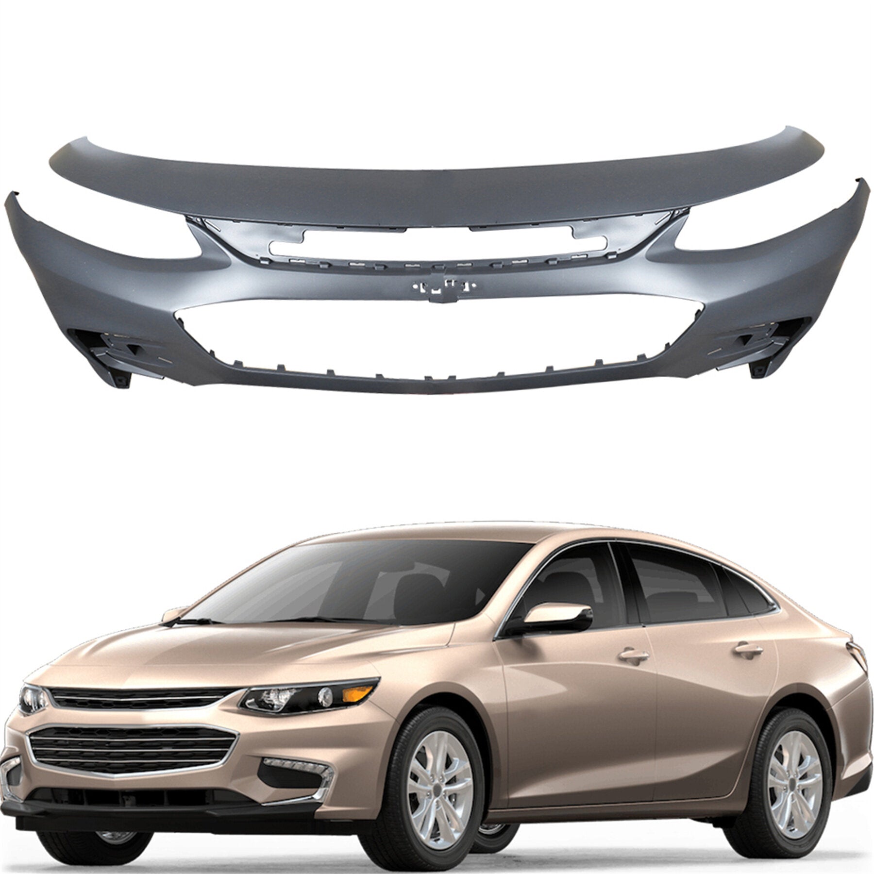 TOPPARTZ Primered Front Bumper Cover without Parking Assist Sensor Holes Replacement for 2016-2018 Malibu