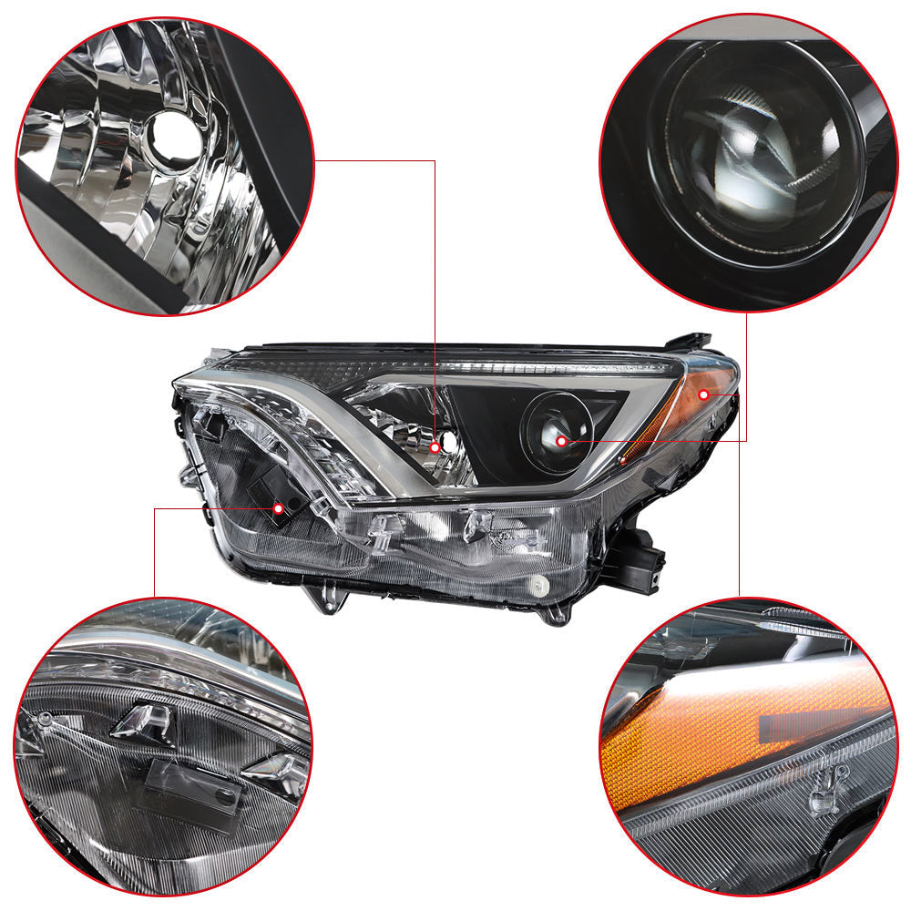 Halogen Projector Headlights Tube Bar Pair Left+Right For 2016-2018 Toyota Rav4