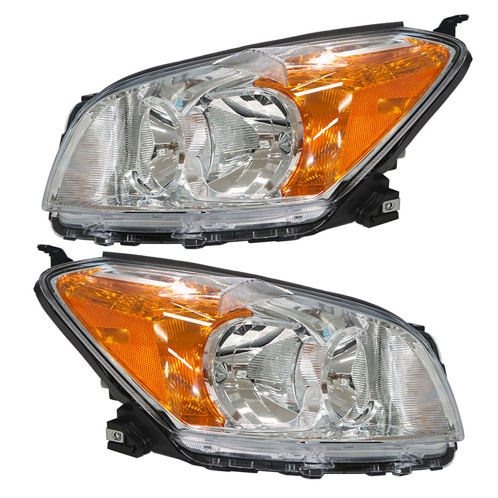 Pair Headlights For 2009-12 Toyota Rav4 Sport Headlamp Halogen Type Chrome Housing