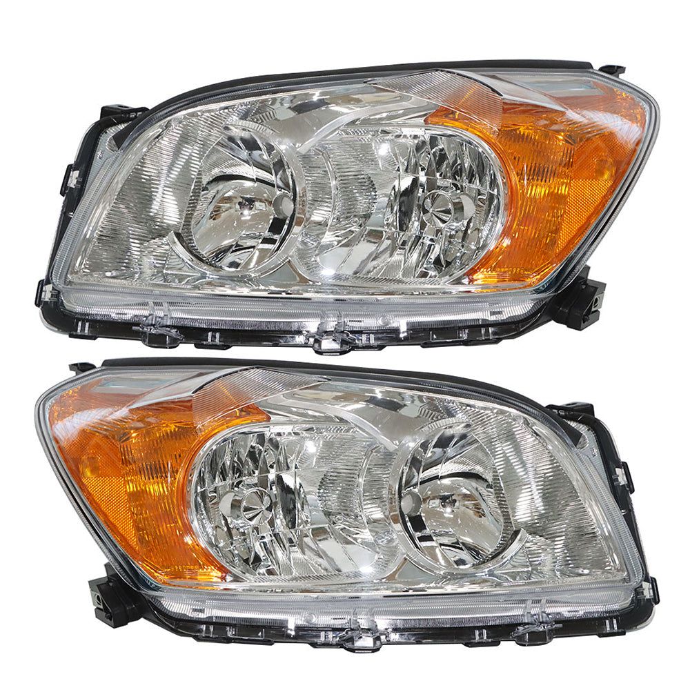 Pair Headlights For 2009-12 Toyota Rav4 Sport Headlamp Halogen Type Chrome Housing
