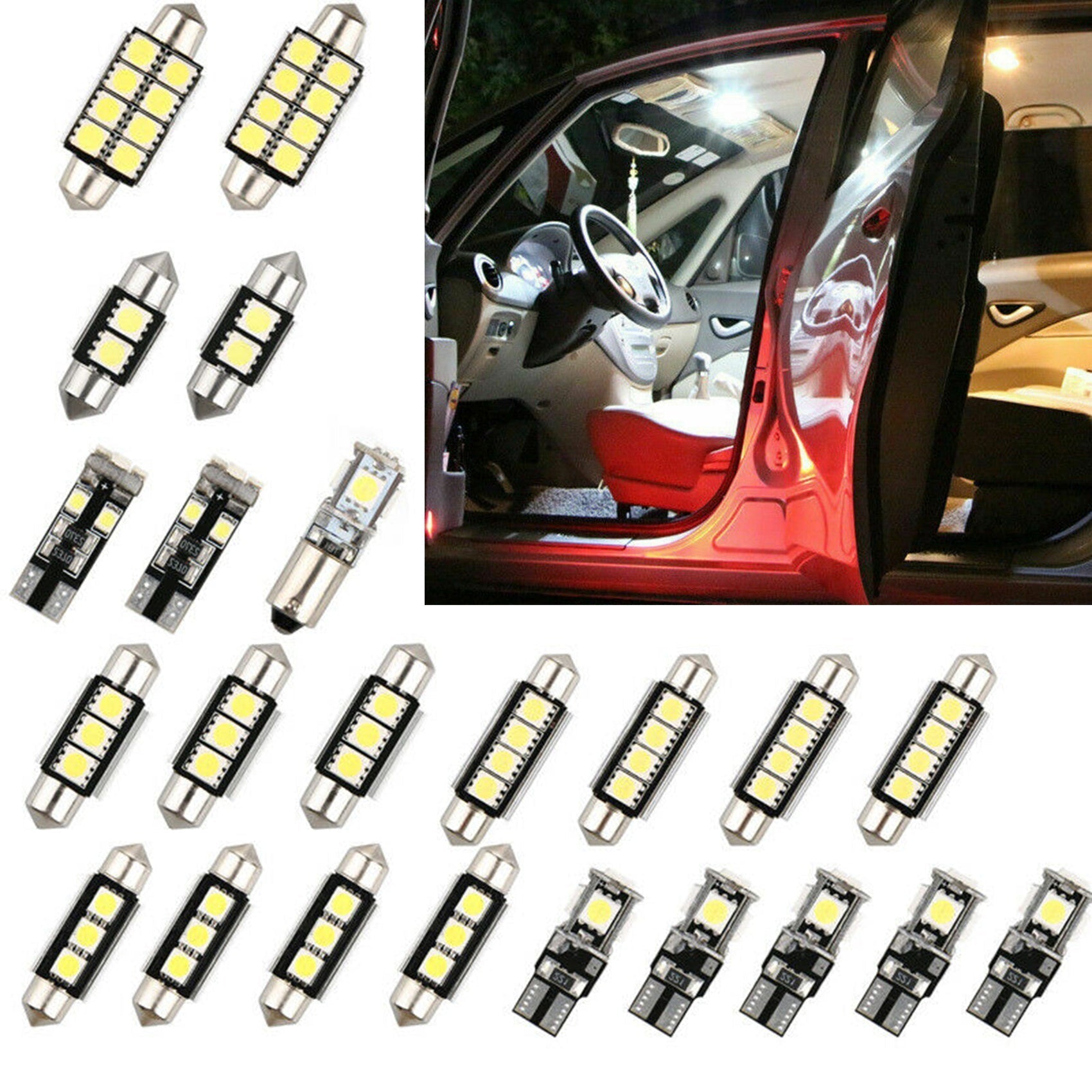 23Pc LED White Bulb Car Light Inside Reverse Light Dome License Plate Lamp Error