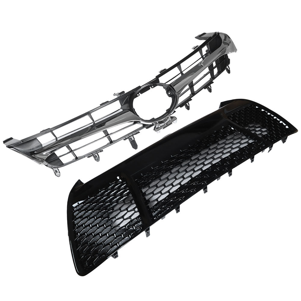 TOPPARTZ Front Plastic Grille Bumper For 2015-2017 Toyota Camry SE Black Upper Lower