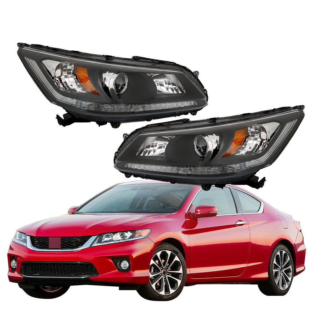 TOPPARTZ Pair Headlights Headlamps Fit For 2013-2015 Honda Accord Projector Black