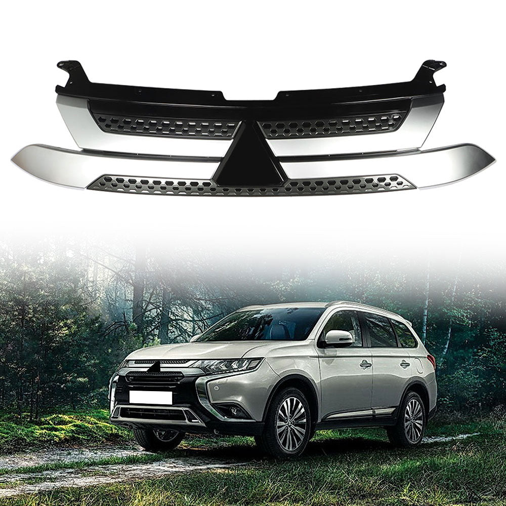 Front Upper Grille For 2019-2020 Mitsubishi Outlander Black & Silver Plastic