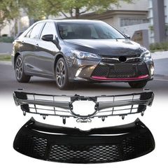 TOPPARTZ Front Plastic Grille Bumper For 2015-2017 Toyota Camry SE Black Upper Lower