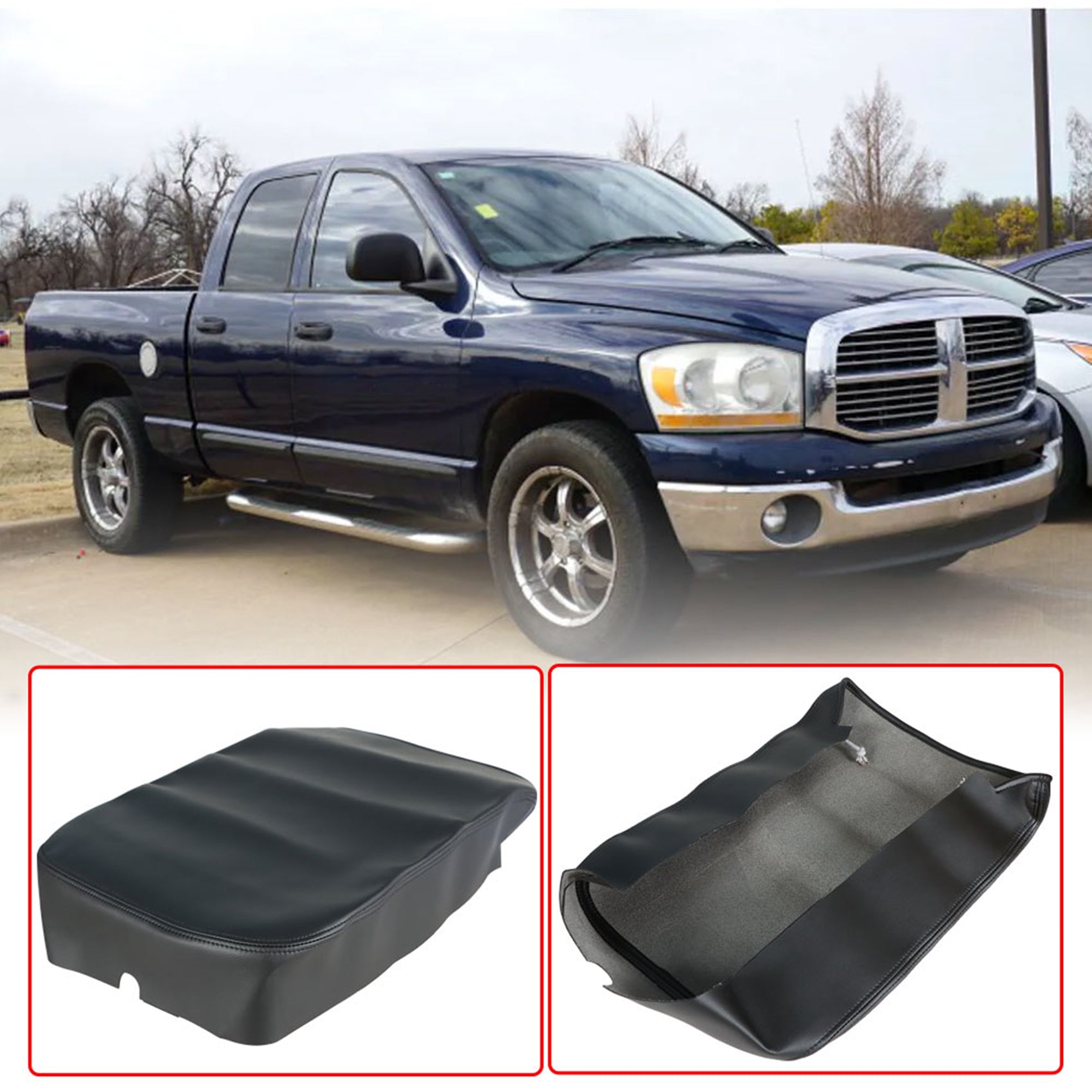 TOPPARTZ Leather Armrest Console Lid Replacement Cover Skin Blk For 2002-2008 Dodge Ram