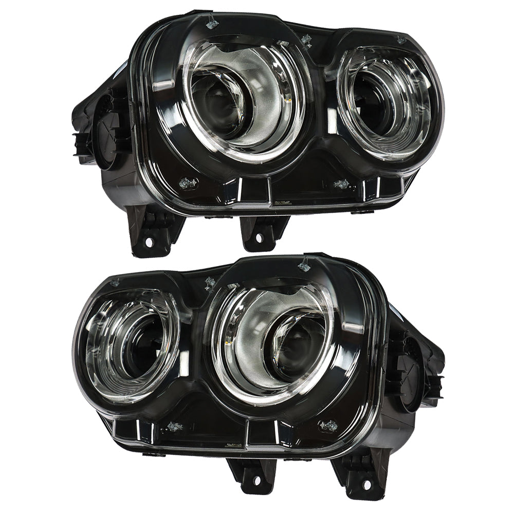 TOPPARTZ Headlamp For 2015-18 Dodge Challenger Black Halogen With LED Right&Left