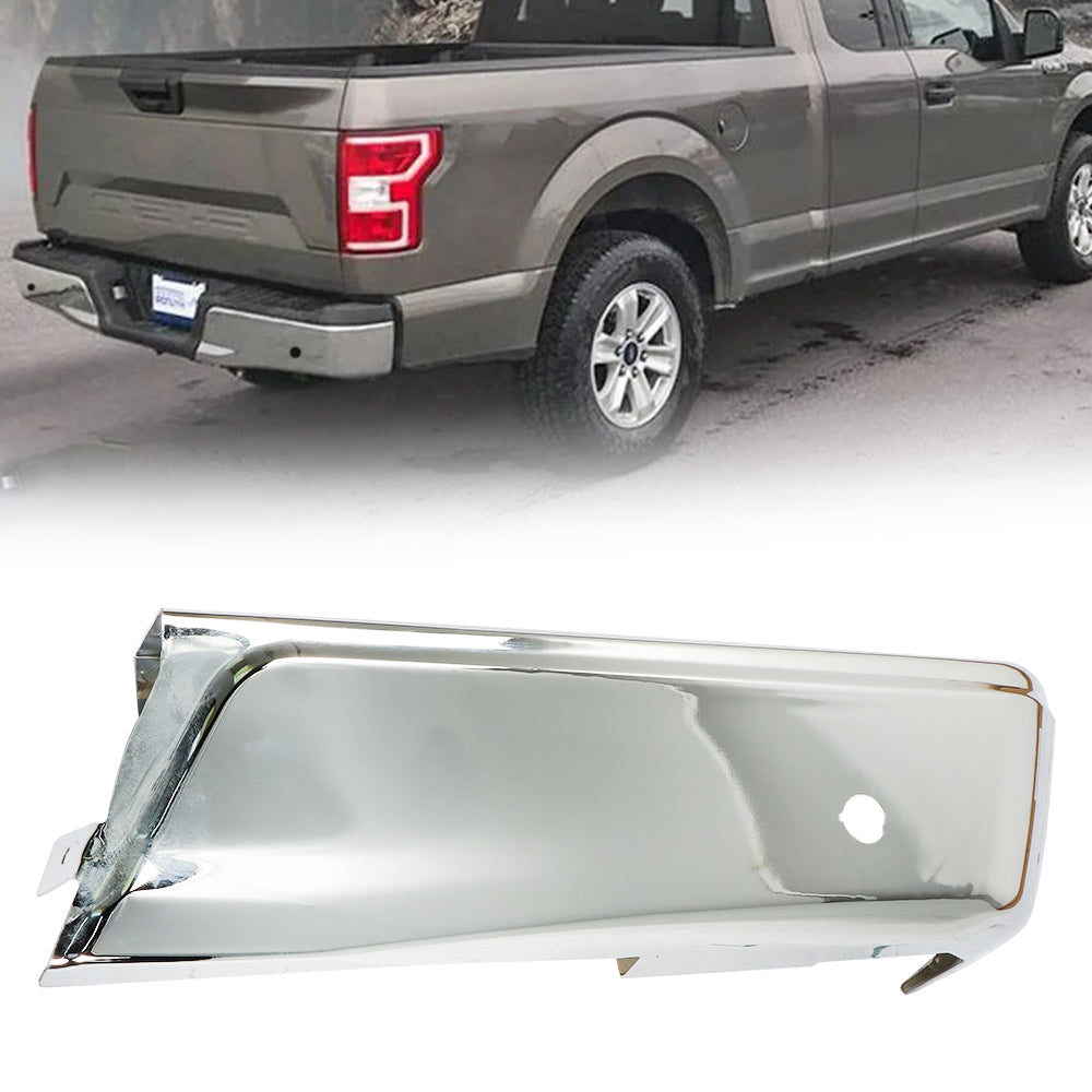 TOPPARTZ Steel Right Rear Bumper End Cover Replacement for F-150 2015-2020 Pickup with Parking Assist Sensor Hole Chrome FO1102381