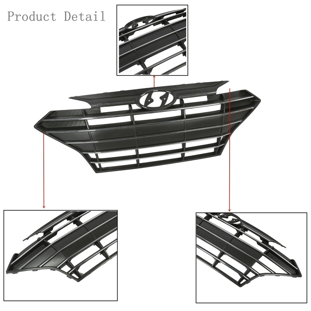 TOPPARTZ Front Grille Bumper For 2019 Hyundai Elantra Sedan Korea Black Plastic