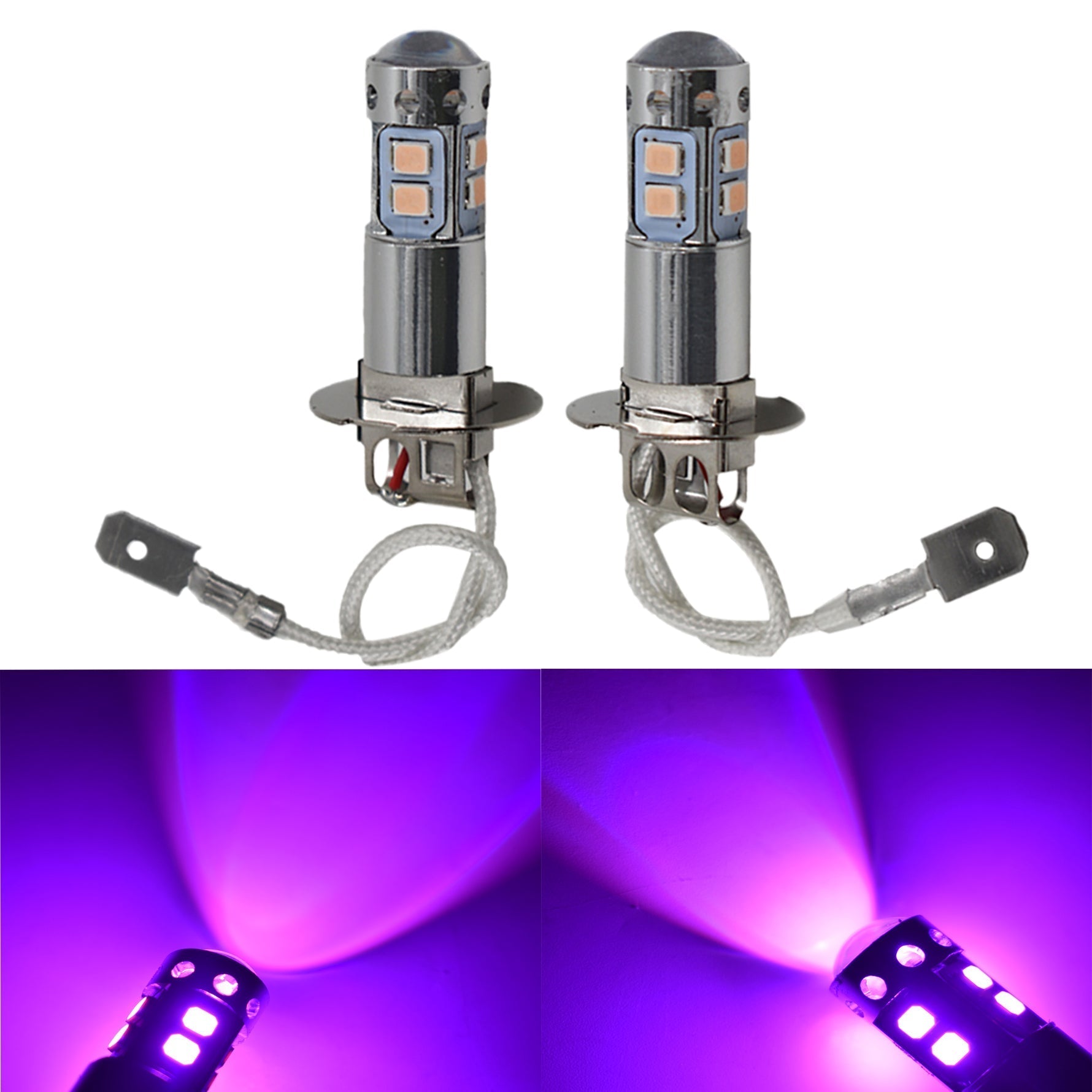 2x H3 14000K Purple LED Headlight Bulbs Kit Fog Driving Light DRL 100W