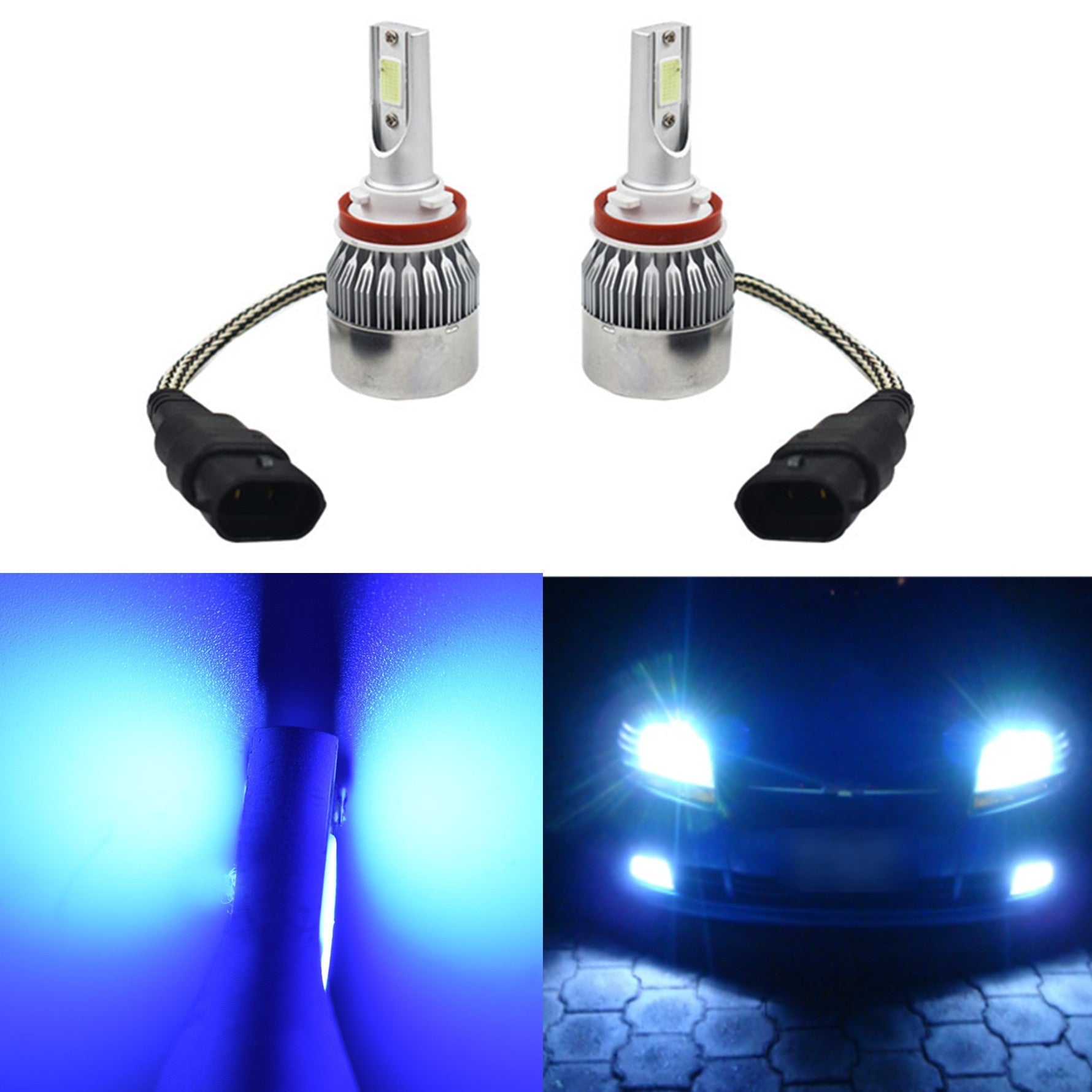 2x H8 H9 H11 H16 8000K Ice Blue  LED Headlight Bulbs Kit High Low Beam