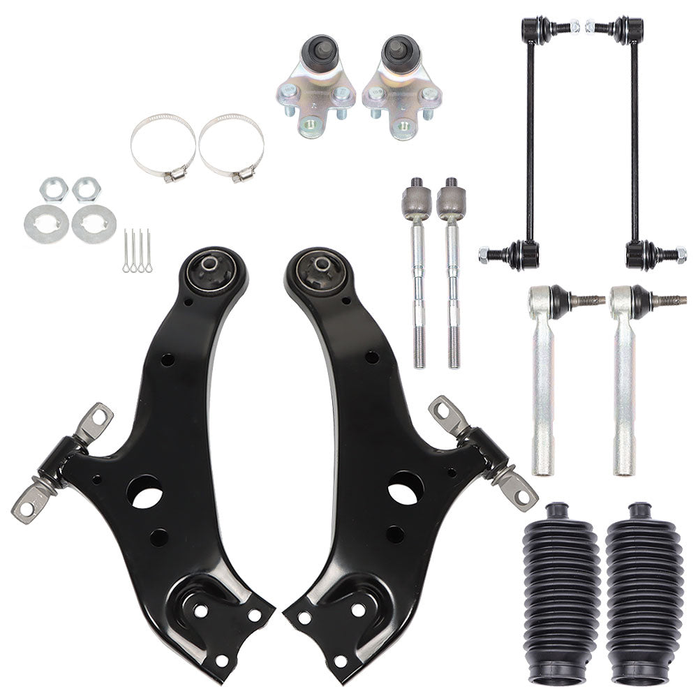 TOPPARTZ 12 Pcs Steering Suspension Kit Control Arms w/Ball Joints Replacement for 2008-2018 Toyota Highlander Venza Lexus