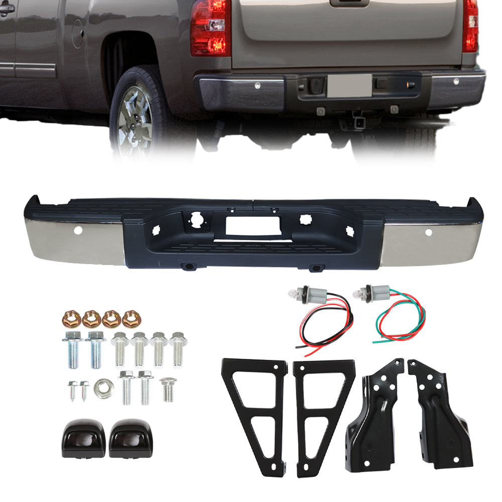 TOPPARTZ Rear Bumper For 2007 2008 2009-2013 Chevy Silverado GMC Sierra 1500 Chrome