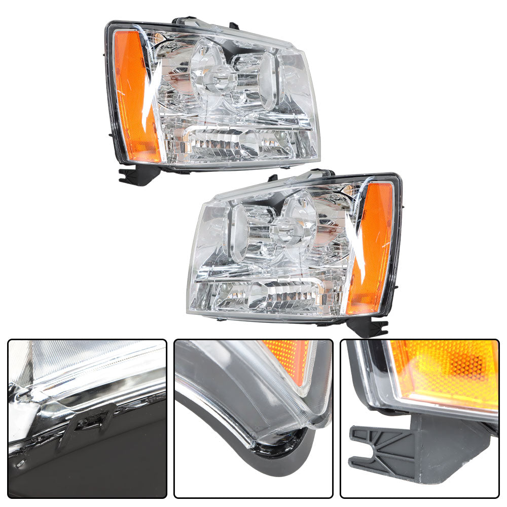 TOPPARTZ Headlights Driver & Passenger Side Headlamps Chrome Housing fit  2007-2014 Chevy Tahoe/Suburban/Avalanche 1500 2500 GM2502263 GM2503264