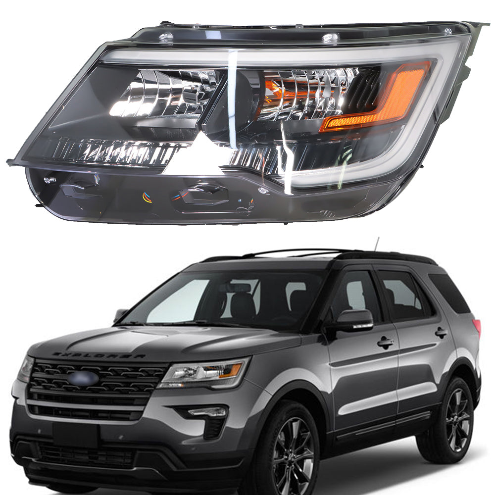 TOPPARTZ Headlight Assembly Replacement for 2016-2018 Ford Explorer Headlamp Left Driver Side Halogen Black Housing Headlight FB5Z13008AD