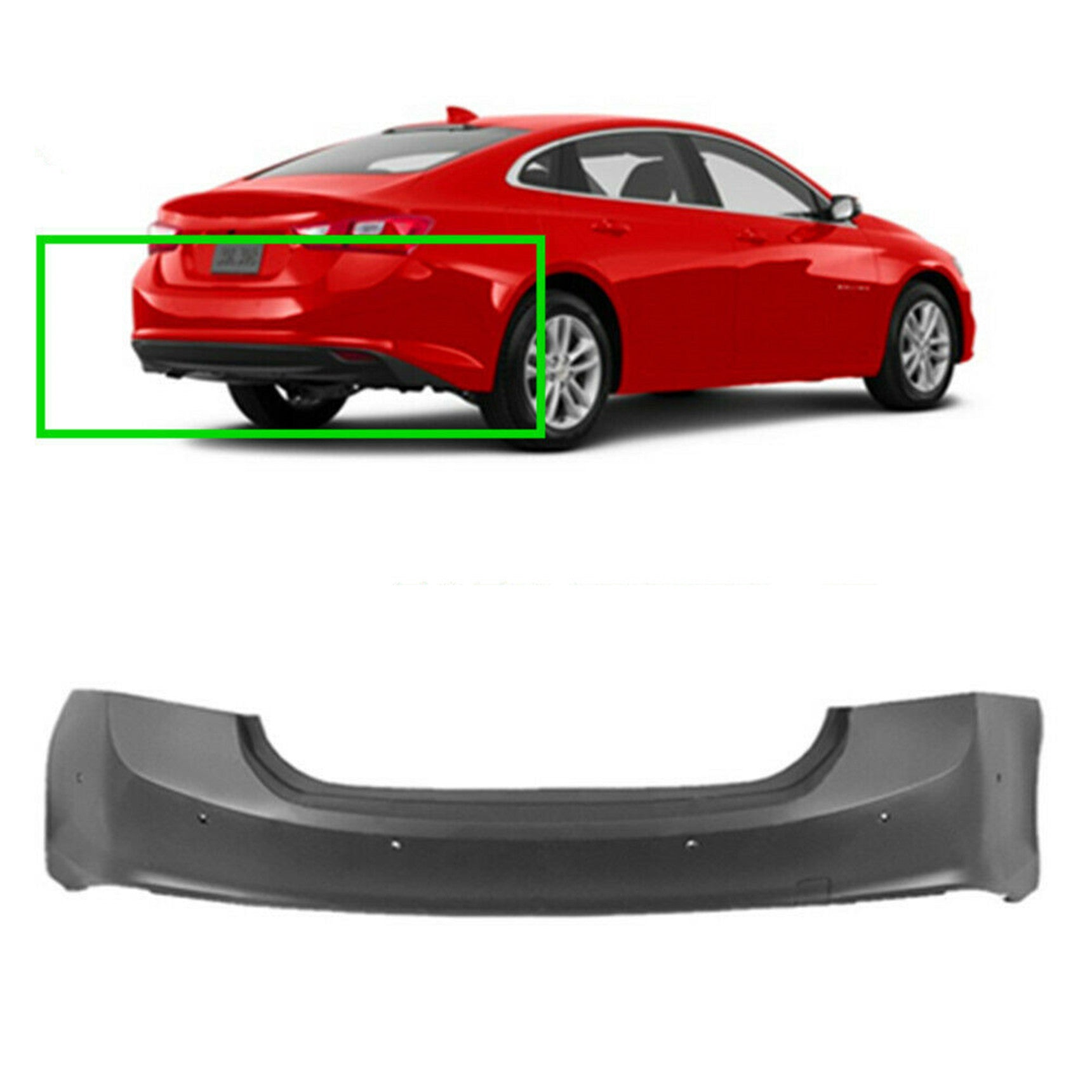 TOPPARTZ-parts Primered Rear Bumper Cover for 2016 2017 2018 Chevy Malibu with Park Assist