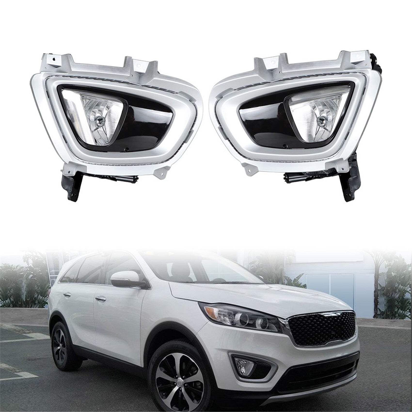 TOPPARTZ Fog Lights Assembly Replacement for 2016 2017 2018 Kia Sorento Clear Lens with Front Bumper Bezel Left+Right Side (Passenger & Driver Side)