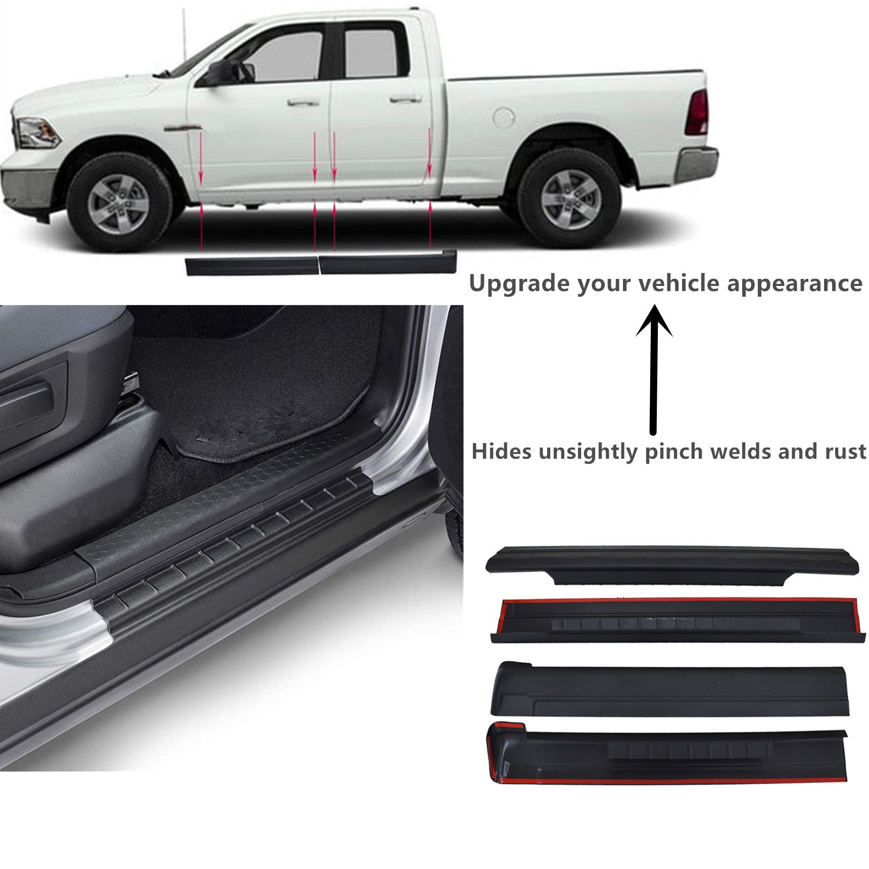 4 X For Chevrolet Silverado / Sierra Crew Cab Rocker Panel Guard Cover Trim