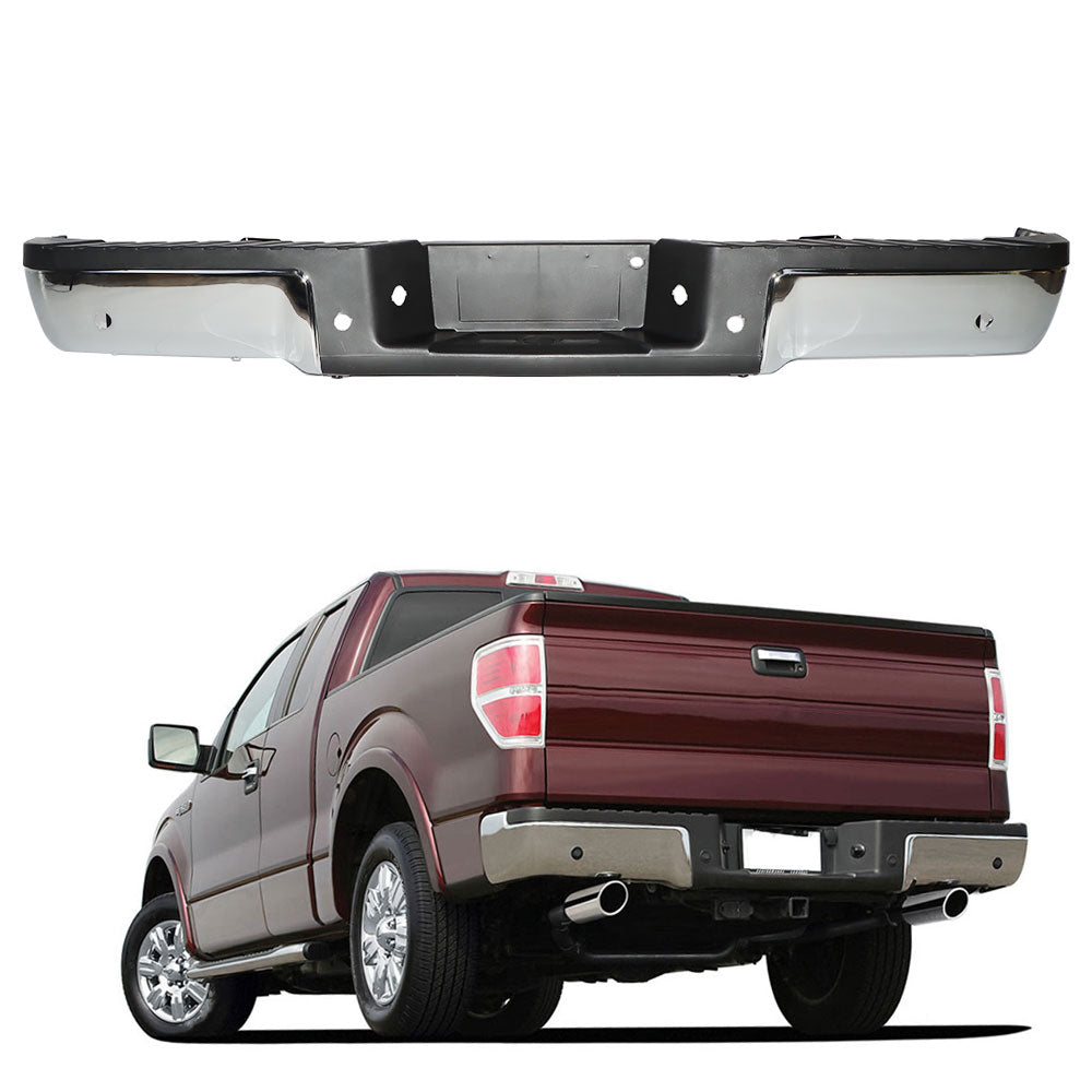TOPPARTZ Chrome Rear Step Bumper Assembly For 2009-2014 Ford F150 W/Sensor Holes