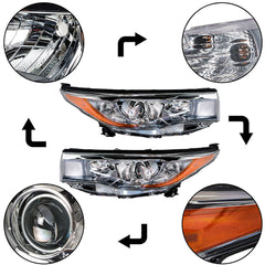 Driver & Passenger For 2014-2016 Toyota Highlander Headlight Halogen Chrome Clear