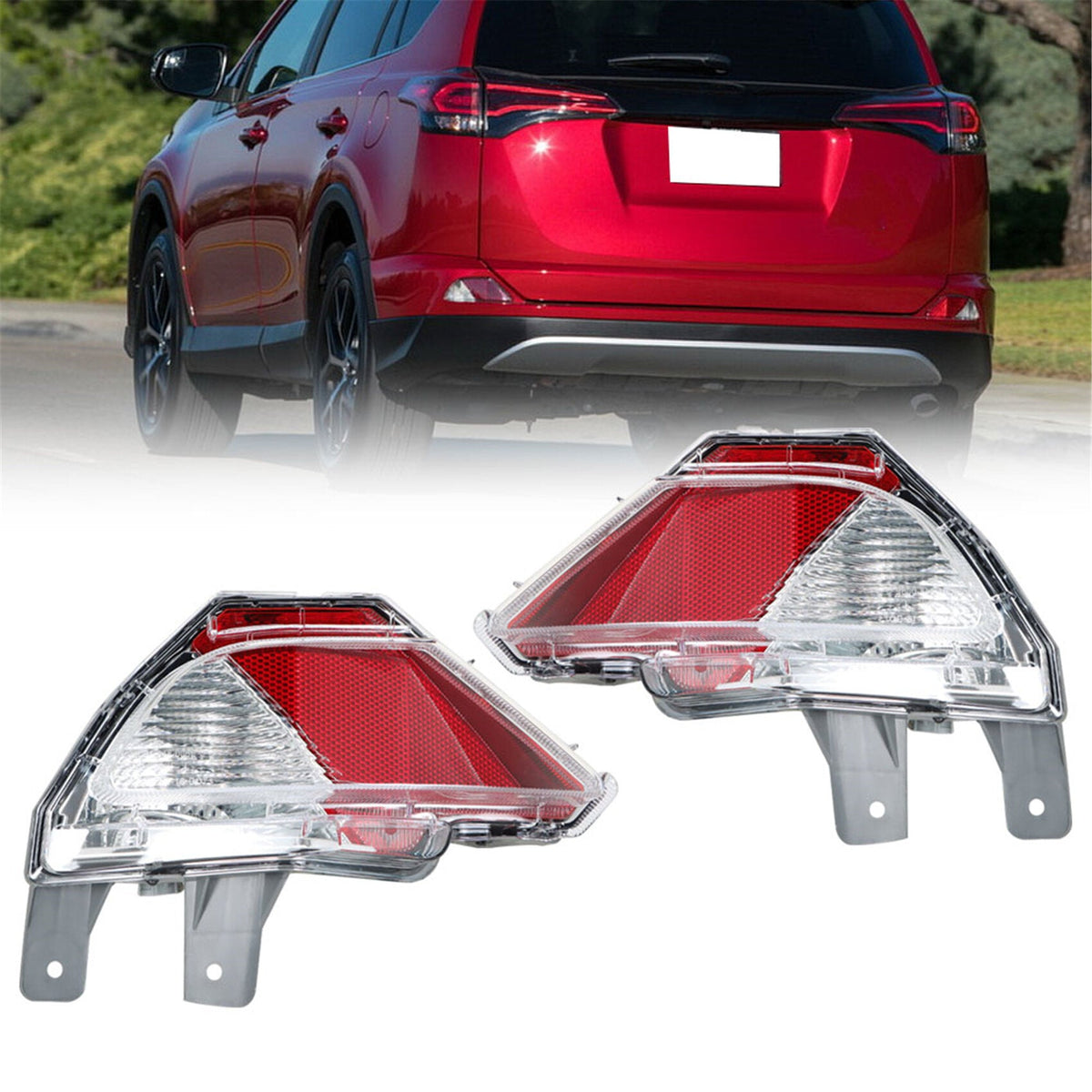 TOPPARTZ 2Pcs Rear Bumper Reflector Stop Tail Light Brake Lamp Replacement for 2016-2019 Toyota RAV4 Rear Left+Right Side