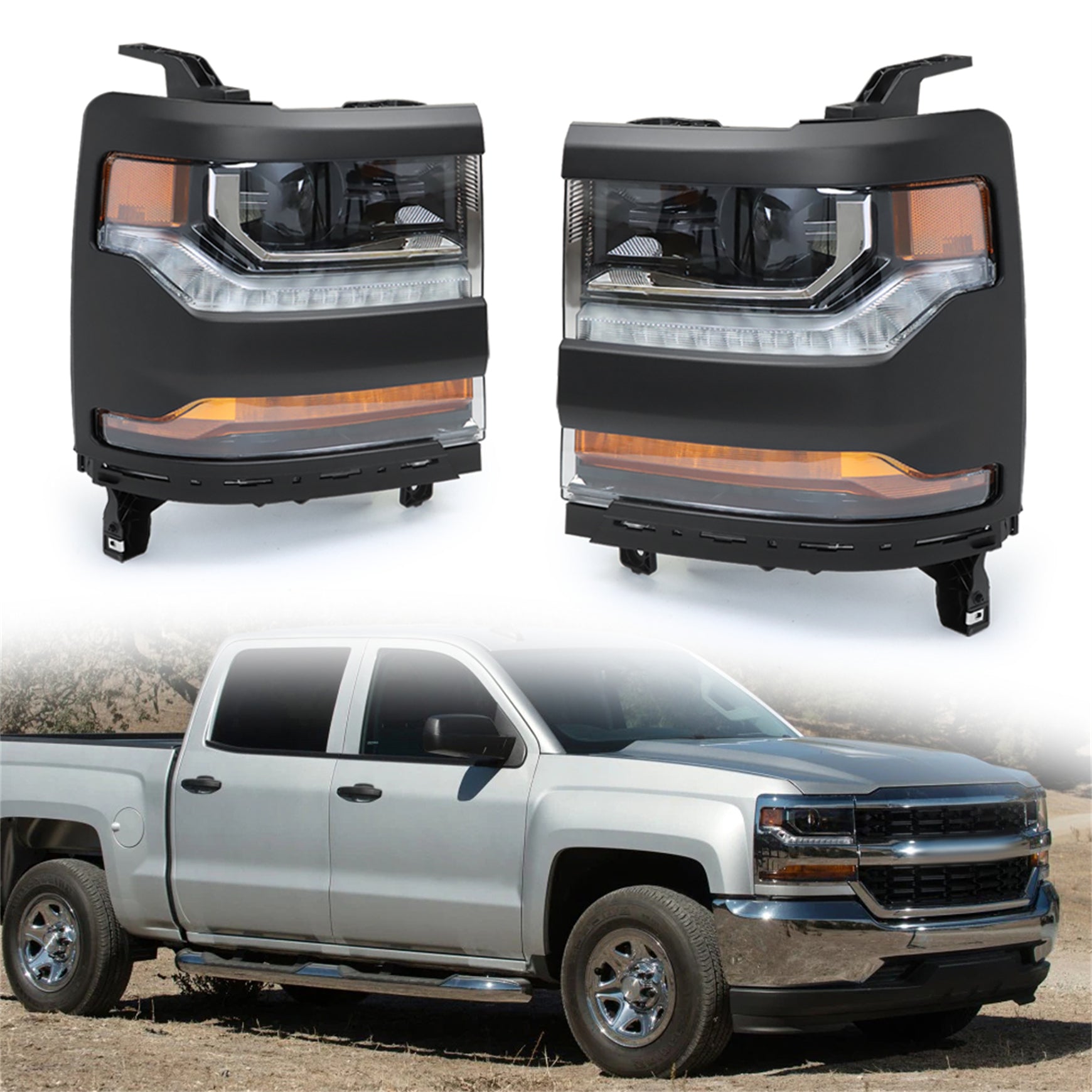 TOPPARTZ Model Headlights LED L&R Side Replacement for 2016-2018 Chevy Silverado 1500 / 2019 Silverado 1500 LD