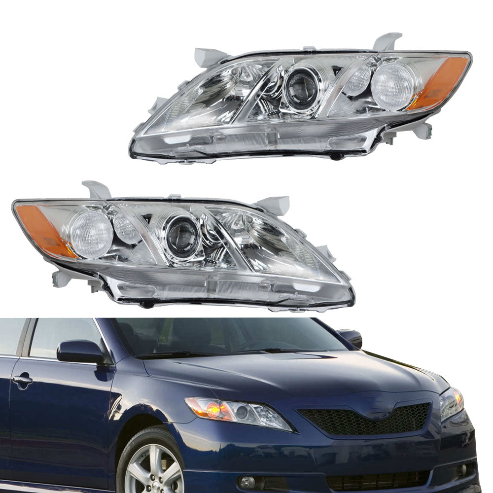 TOPPARTZ Pair Headlights Headlamps For 2007-2009 Toyota Camry Projector Chrome
