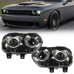 TOPPARTZ Headlamp For 2015-18 Dodge Challenger Black Halogen With LED Right&Left
