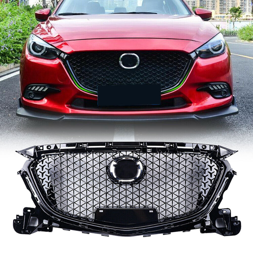 TOPPARTZ Front Bumper Upper Grille Honeycomb Grill For 2017 2018 Mazda 3 Axela W/o Sensor Hole