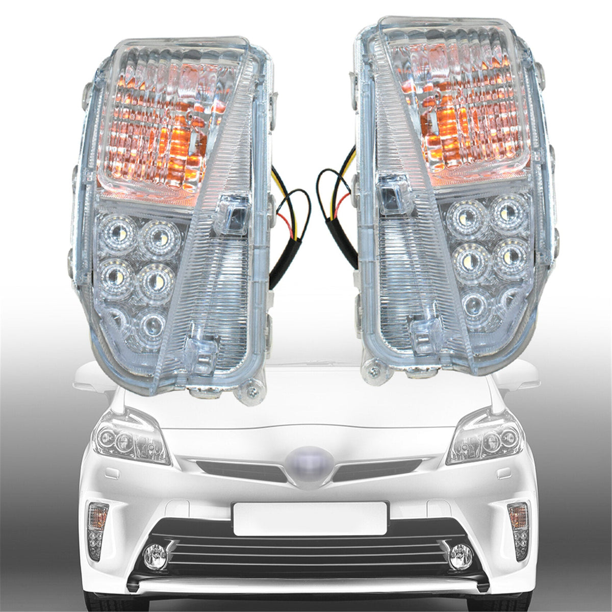 TOPPARTZ DRL LED Fog Lights Assembly 8151147060 8152147060 Replacement for 2010-2015 Toyota Prius Clear Lens Left+Right Side (Passenger & Driver Side)