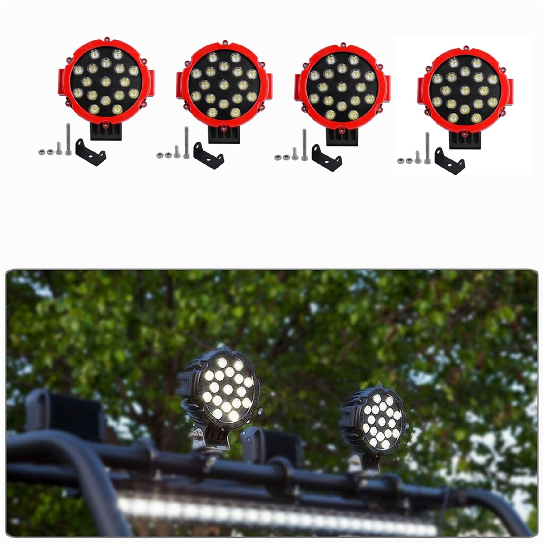 4x 7 Inch LED Pods Work Light Bar Red Round Driving Fog Headlight Truck Off Road