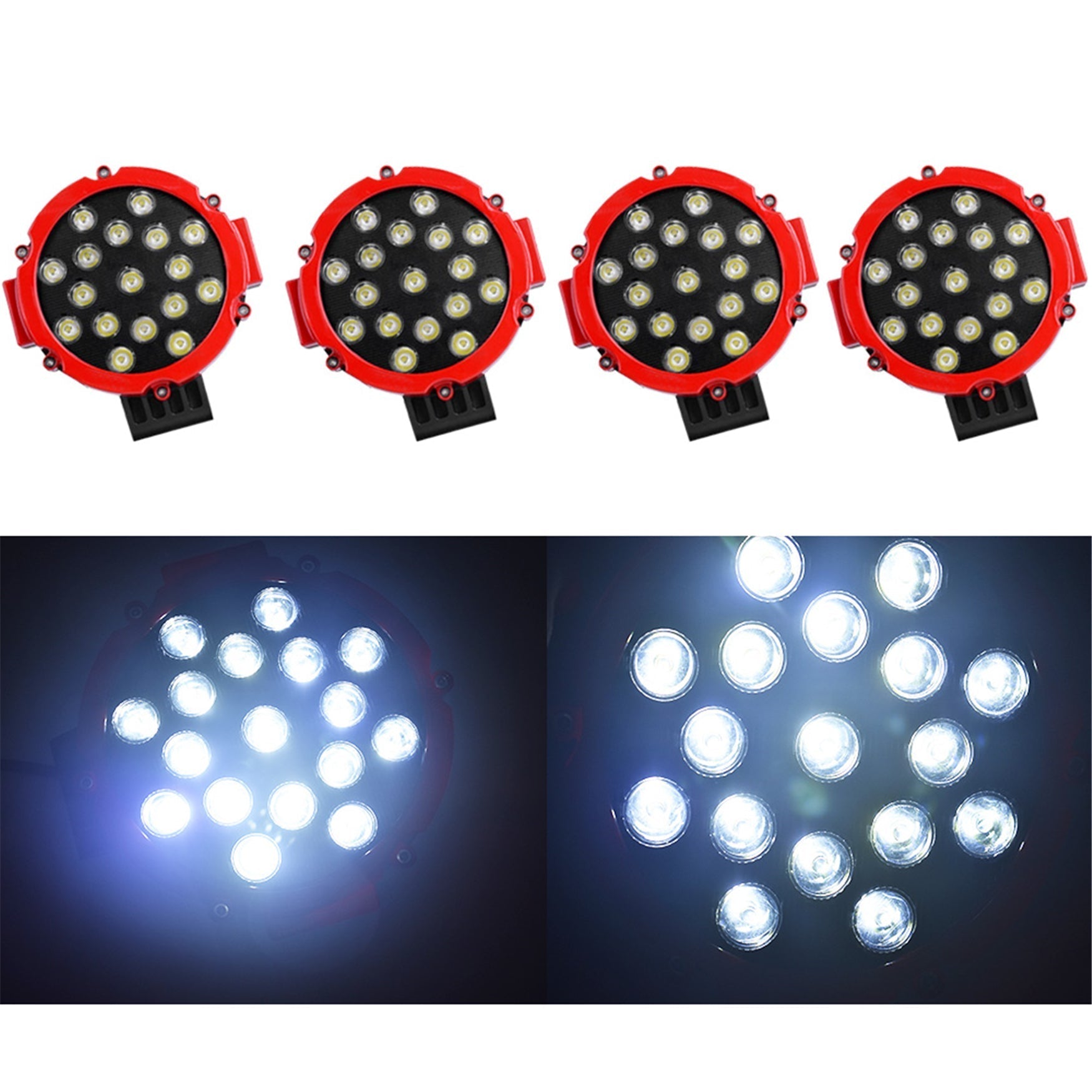 4x 7 Inch LED Pods Work Light Bar Red Round Driving Fog Headlight Truck Off Road