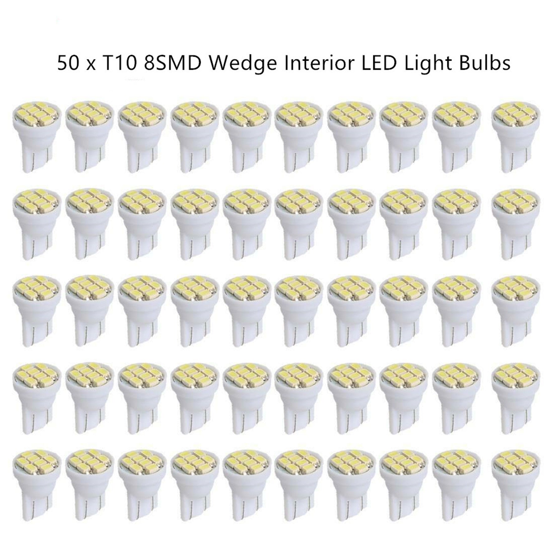 50x T10 8-SMD White LED Car Lights Bulb Interior, Instrument Cluster For W5W, 147, 152, 158, 159, 161, 168, 184, 192, 193, 194 2825