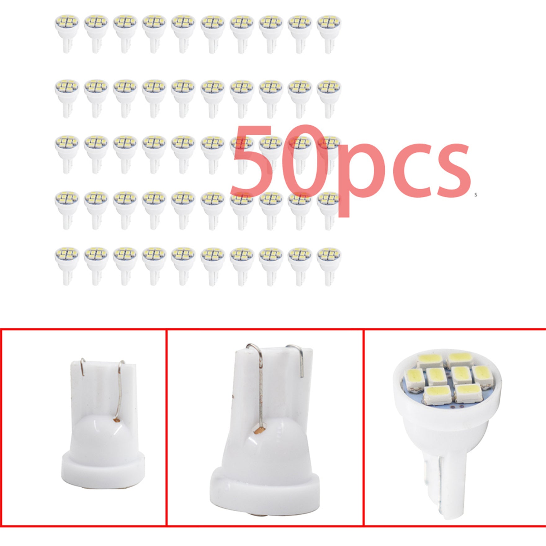 50x T10 8-SMD White LED Car Lights Bulb Interior, Instrument Cluster For W5W, 147, 152, 158, 159, 161, 168, 184, 192, 193, 194 2825