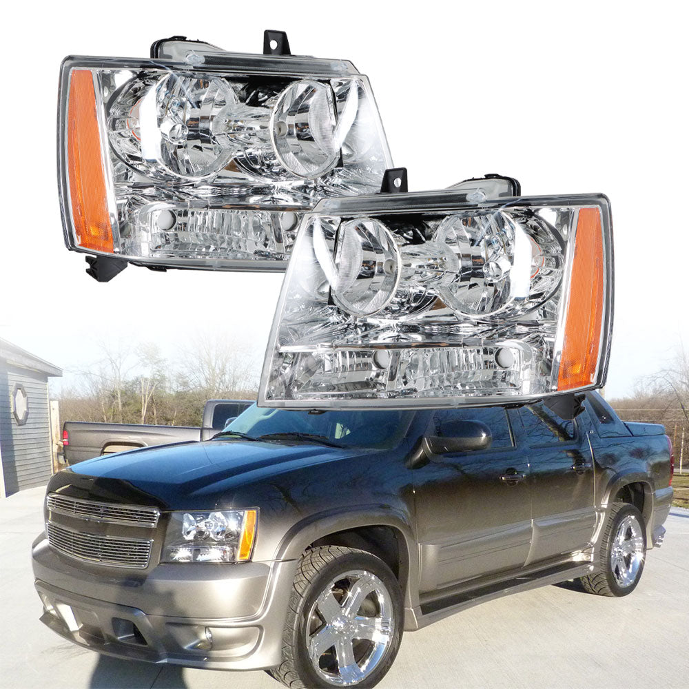 TOPPARTZ Headlights Driver & Passenger Side Headlamps Chrome Housing fit  2007-2014 Chevy Tahoe/Suburban/Avalanche 1500 2500 GM2502263 GM2503264