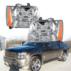 TOPPARTZ Headlights Driver & Passenger Side Headlamps Chrome Housing fit  2007-2014 Chevy Tahoe/Suburban/Avalanche 1500 2500 GM2502263 GM2503264