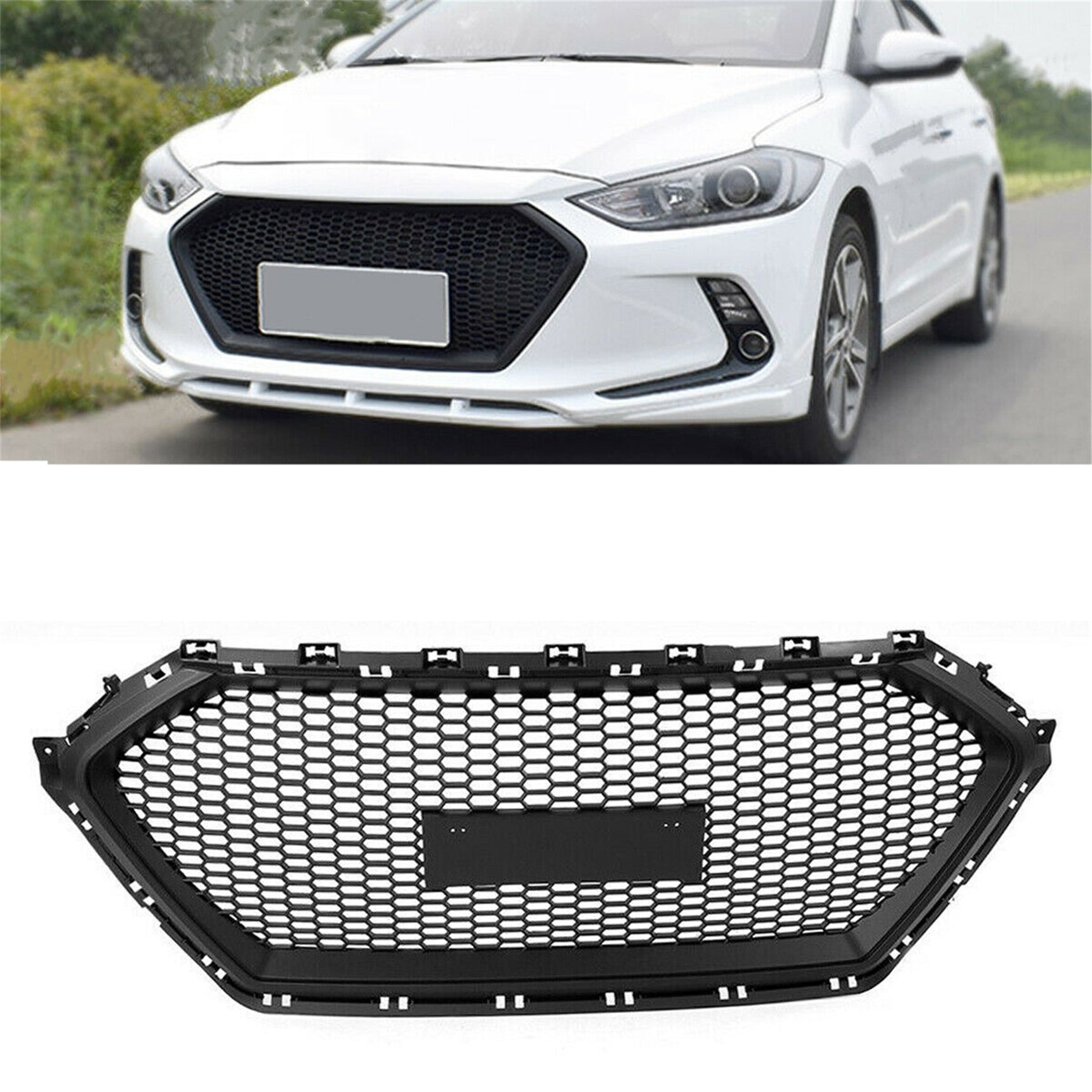TOPPARTZ Front Plastic Grille Bumper For Hyundai Elantra 2017 2018 Black Honeycomb