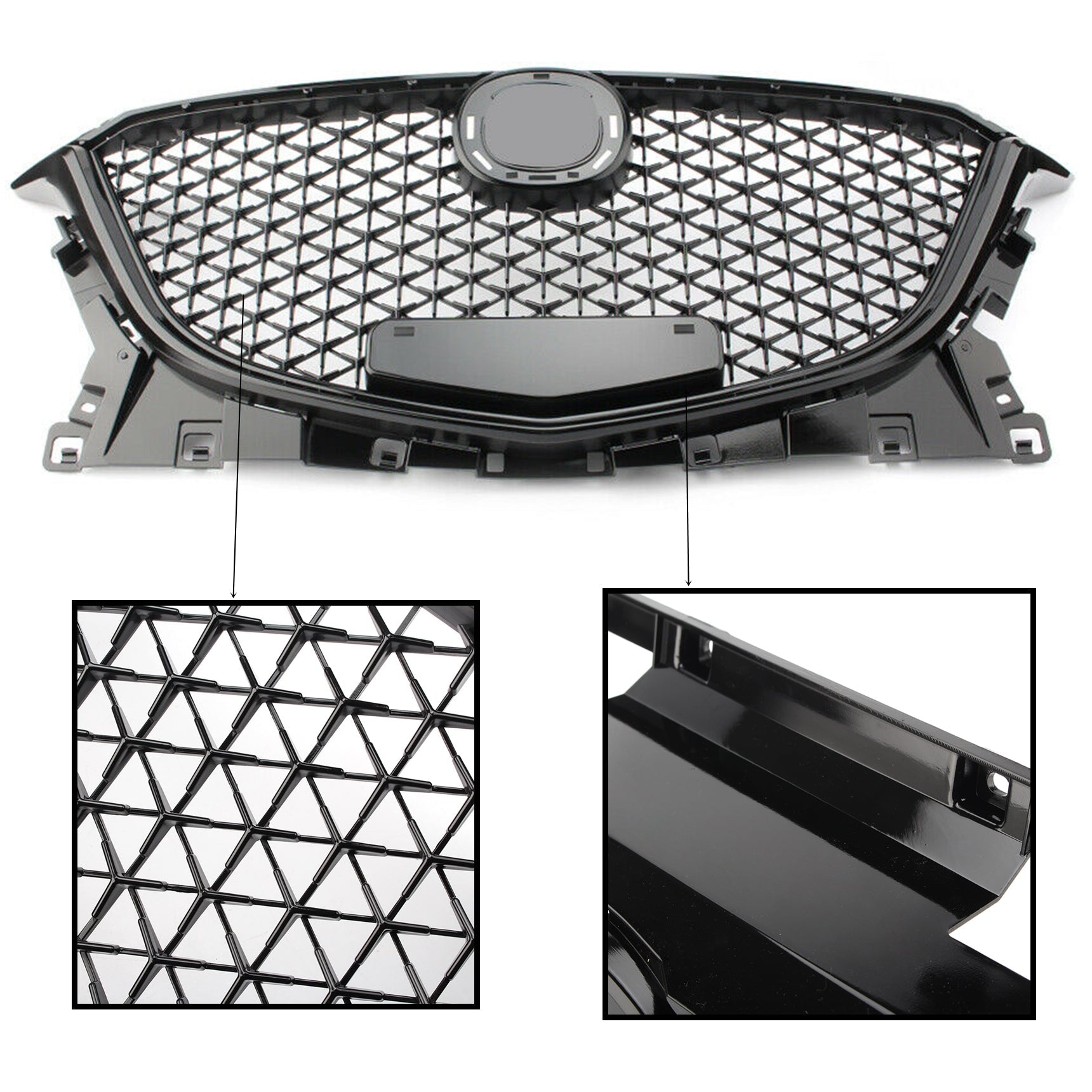 TOPPARTZ Front Grille Honeycomb Grill Black Plastic Trim For Mazda 3 Axela 2014-2016