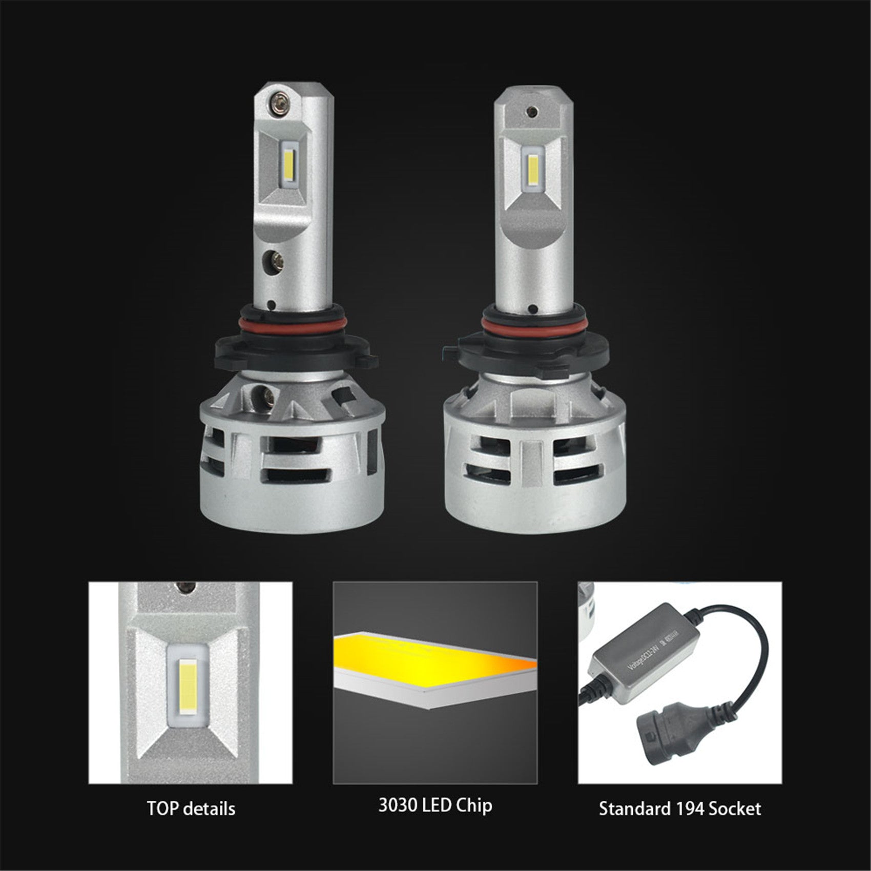 TOPPARTZ 2Pcs 9006/HB4 LED Headlight Bulbs,60W 10000LM 6500K Cool White Super Bright Auto High Beam/Low Beam LED Headlight Conversion Kit