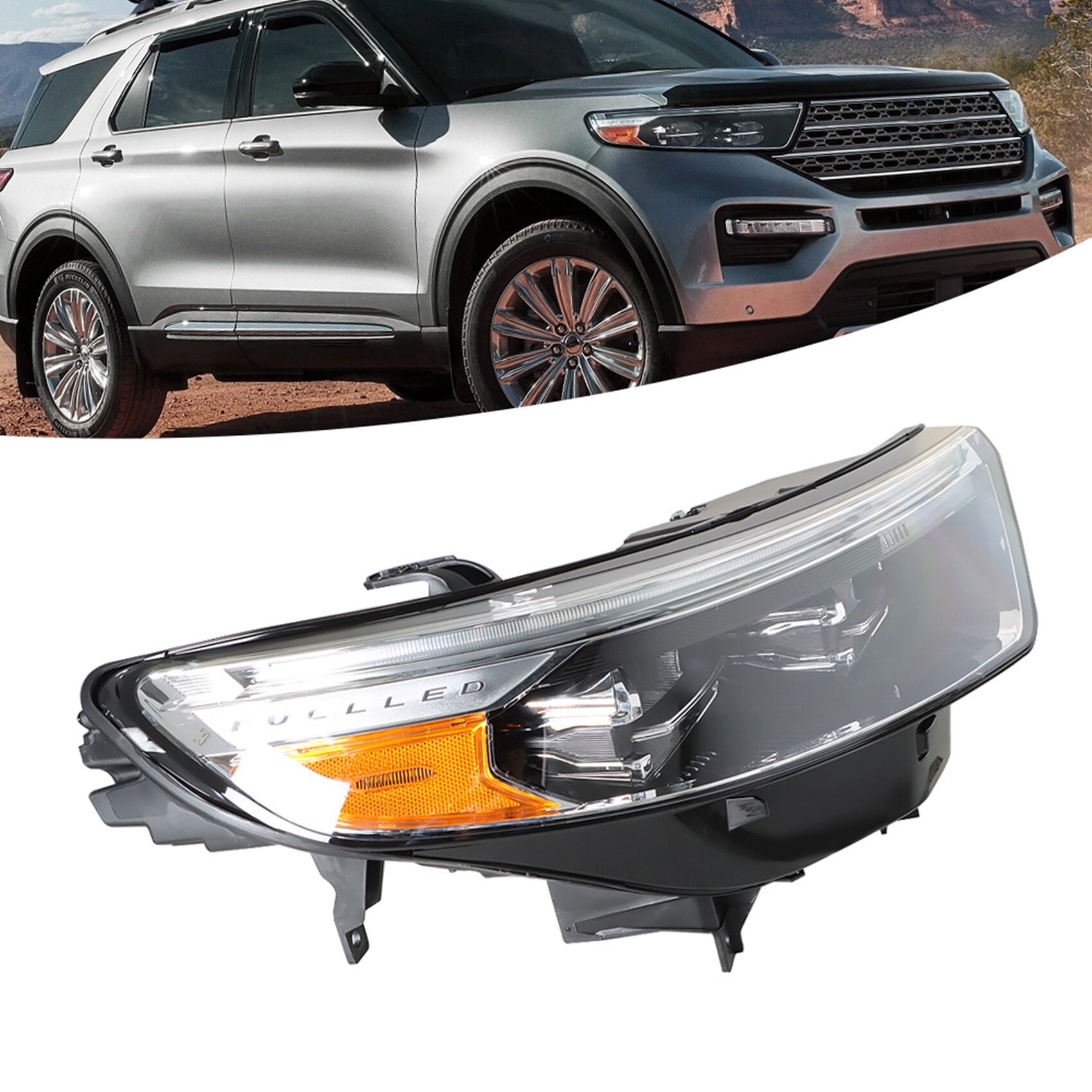 TOPPARTZ LED Headlights Assembly Replacement for 2020 2021 Ford Explorer XLT / Limited Projector Headlamp Passenger Side LB5Z13008BB