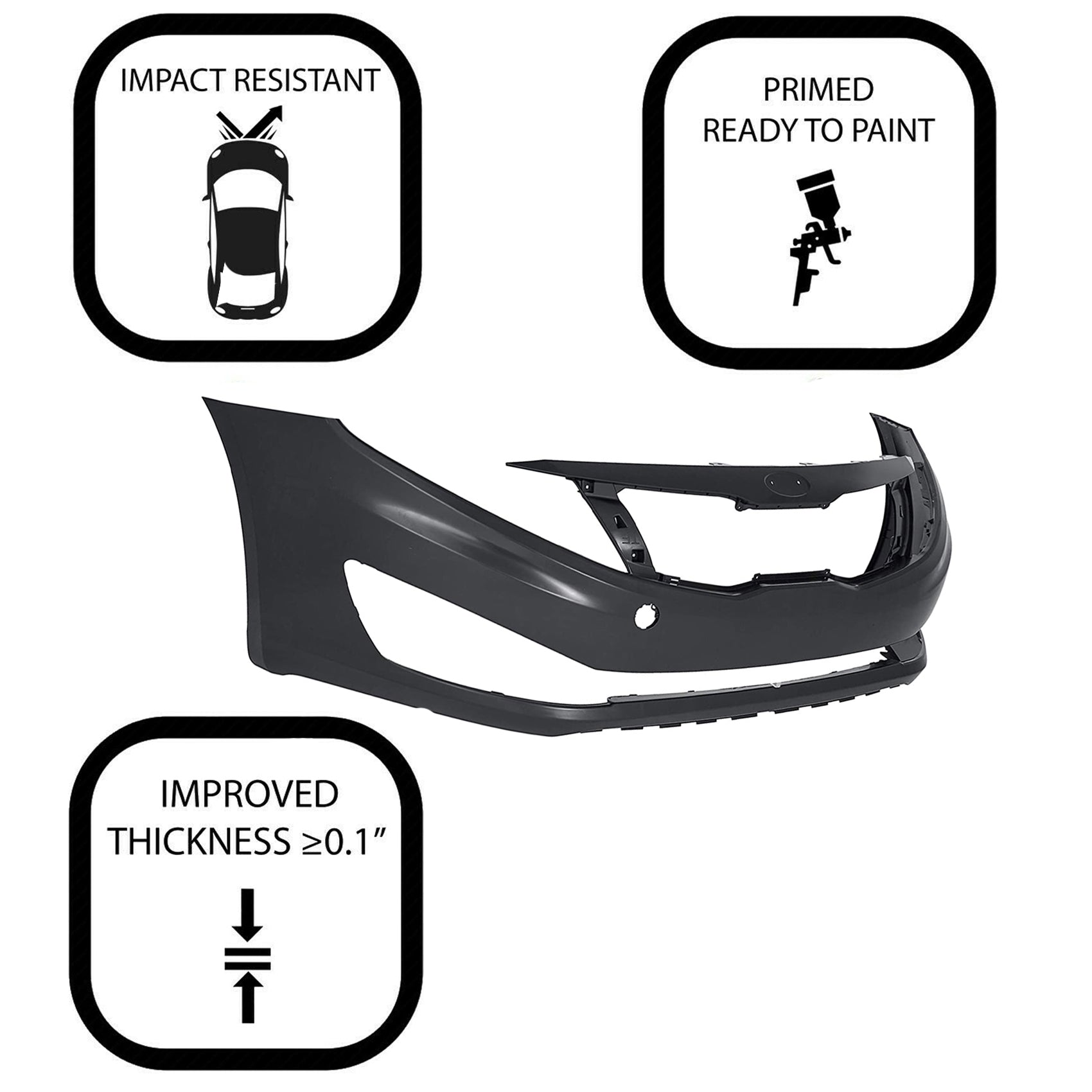 TOPPARTZ Replacement Front Bumper Cover Replacement for Kia Optima EX LX with Tow Hook Hole 2012 2013 KI1000161 865114C000