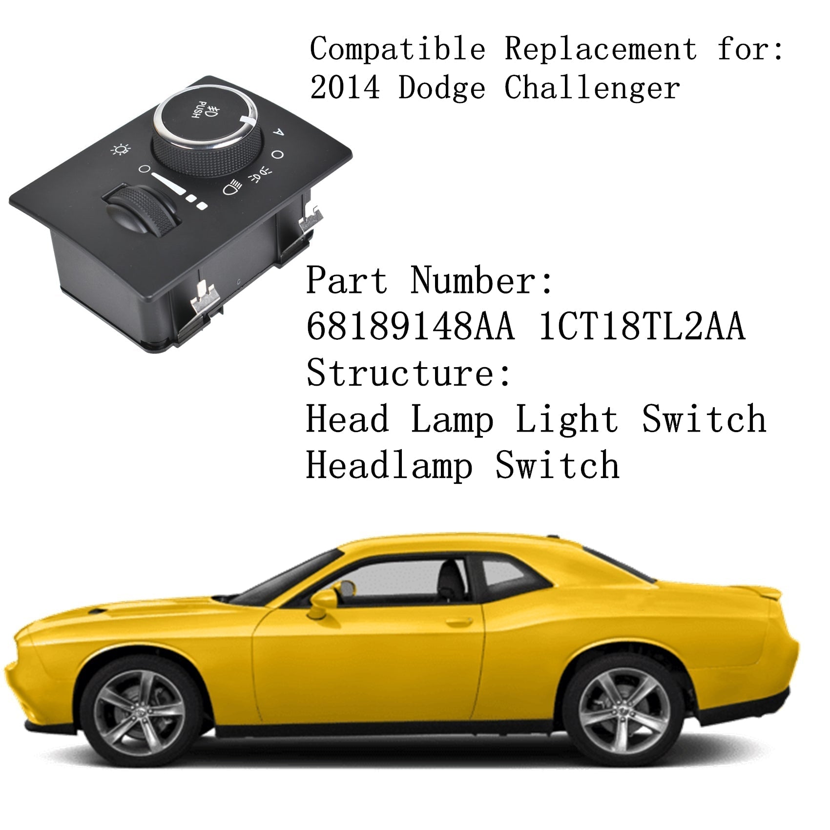 Headlamp Switch w/ Fog Lights For 2014 Dodge Challenger 68189148AA