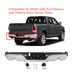 TOPPARTZ Steel Chrome Rear Step Bumper Assembly Replacement for 2009-2018 Dodge Ram 1500 with Parking Aid Sensor Holes CH1103118