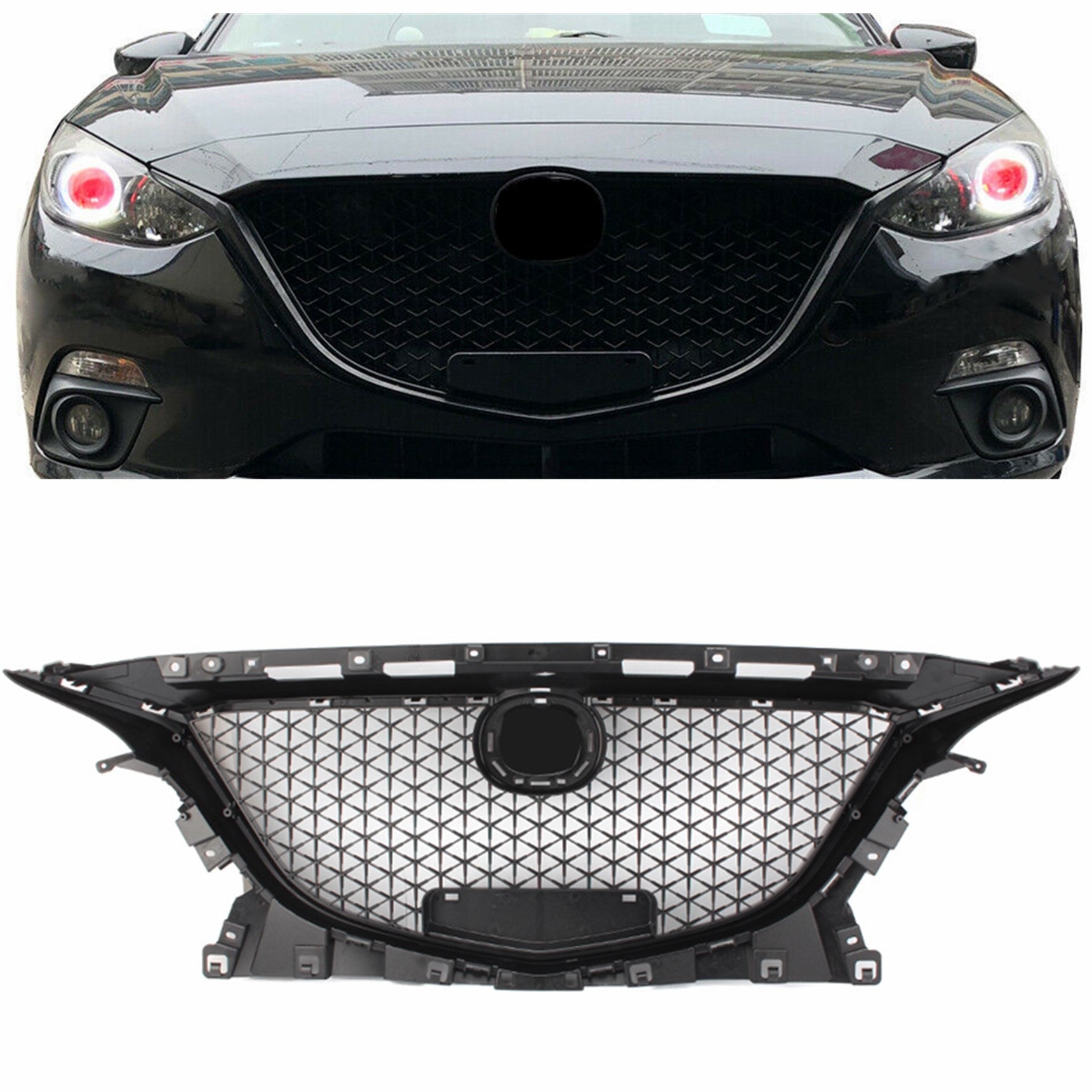 TOPPARTZ Front Grille Honeycomb Grill Black Plastic Trim For Mazda 3 Axela 2014-2016