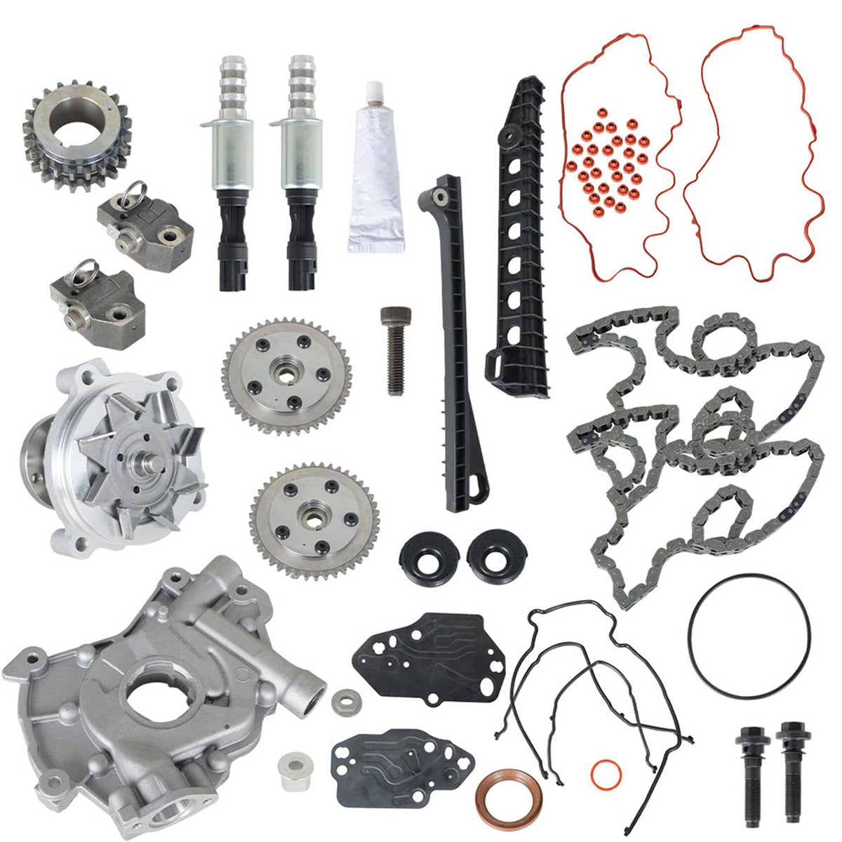 TOPPARTZ Timing Chain Kit Oil +Water Pump Phasers VVT Valves For 5.4L Ford Lincoln Triton