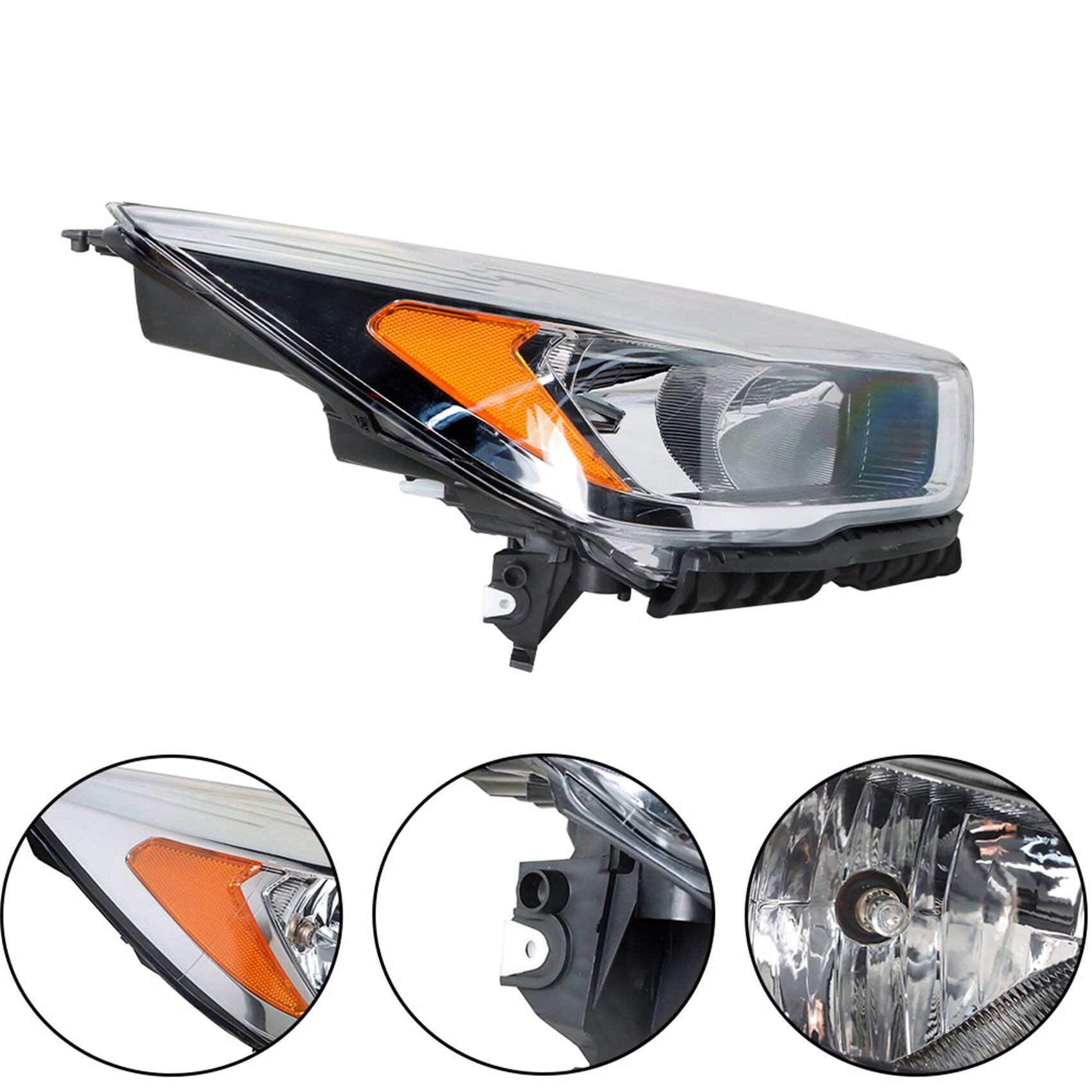 TOPPARTZ Headlight Assembly Replacement for 2017-2019 Ford Escape Halogen w/o LED Chrome Headlamp Right Passenger Side FO2503349