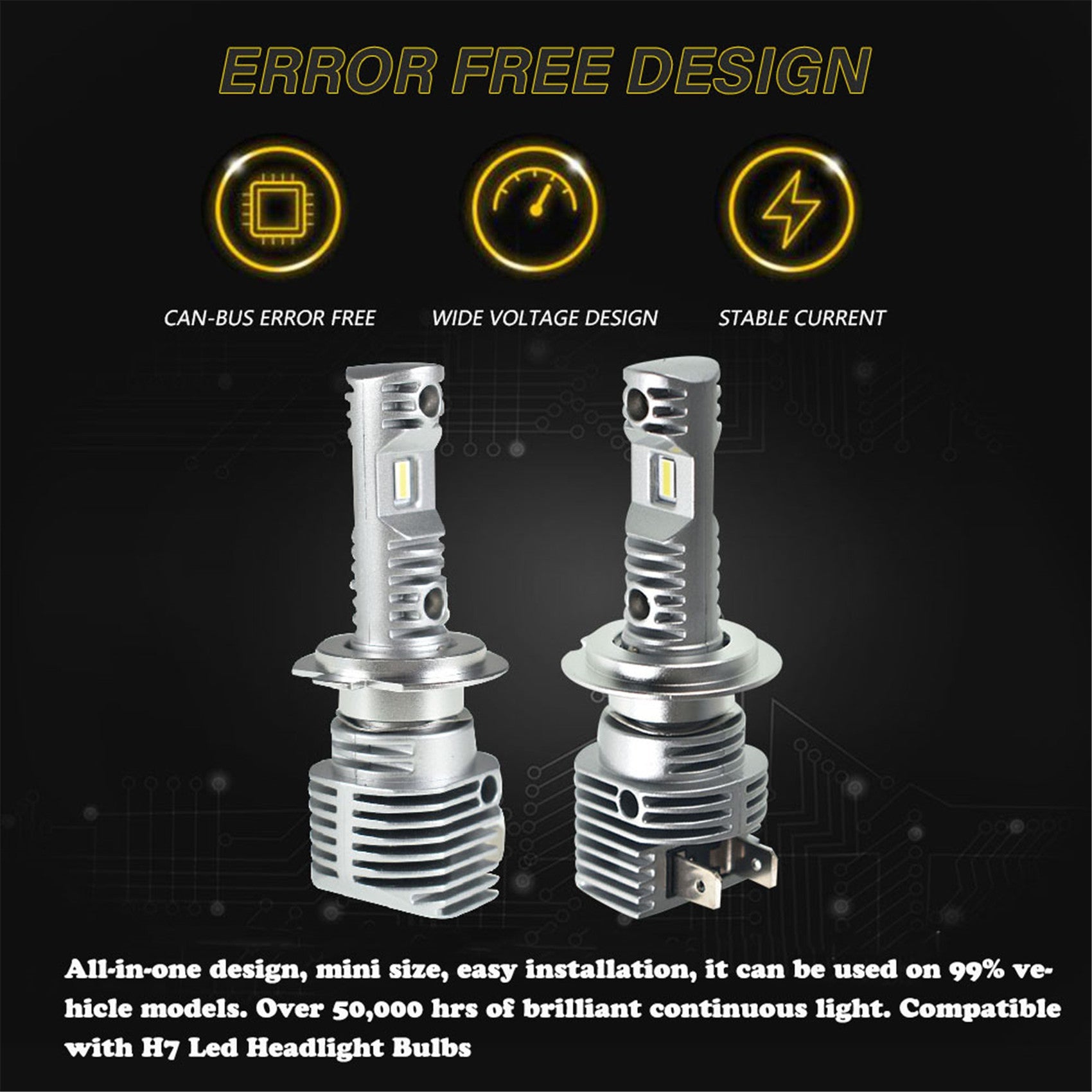 TOPPARTZ H7 LED Fog Light Bulbs,50W 12000LM 6000K White High brightness Headlights Bulbs Conversion Kit,Pack of 2