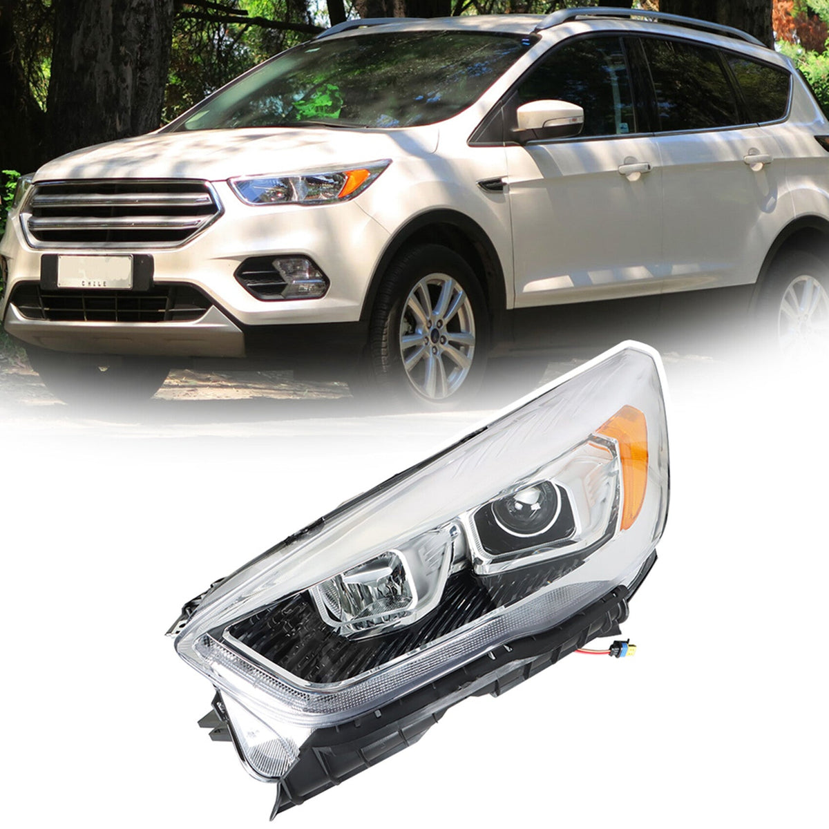 TOPPARTZ HID Headlights Assembly Replacement for 2017 2018 2019 Ford Escape Projector Headlamp Driver Side