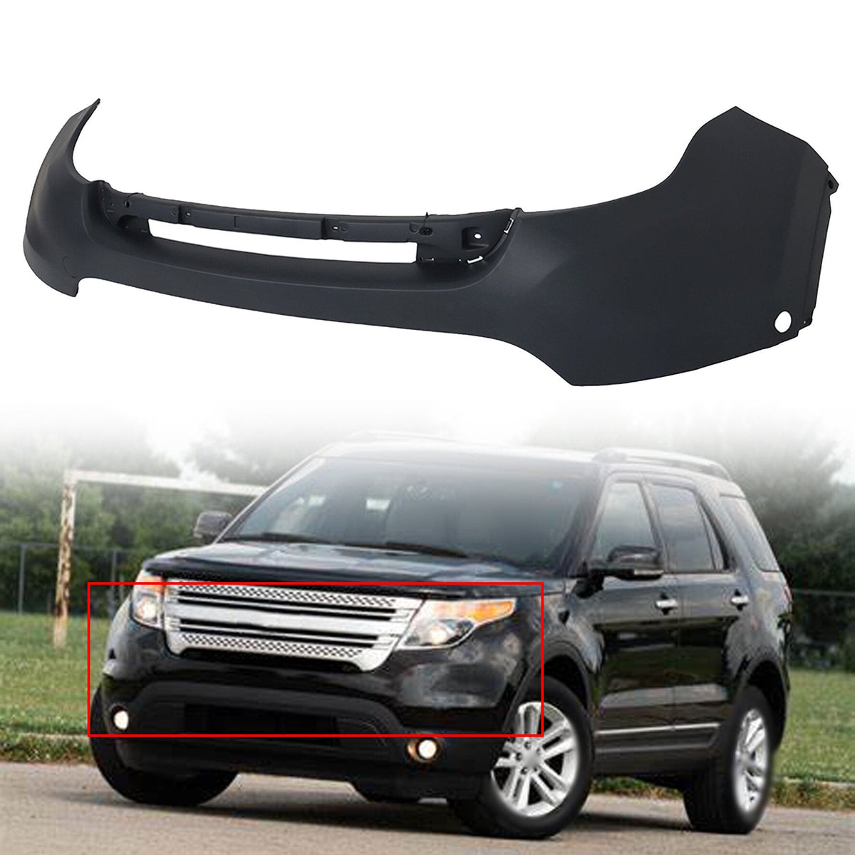 TOPPARTZ Front Upper Bumper Cover with Park Assist Holes Replacement for Explorer Limited 2011-2015