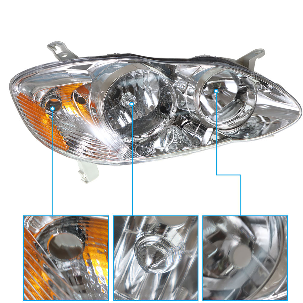 TOPPARTZ LH+RH Headlights Fit For 2003-2008 Toyota Corolla Halogen Chrome Lamps